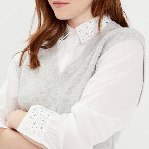 Pull manches longues 2-en-1 gris clair femme