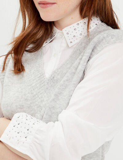 Pull manches longues 2-en-1 gris clair femme