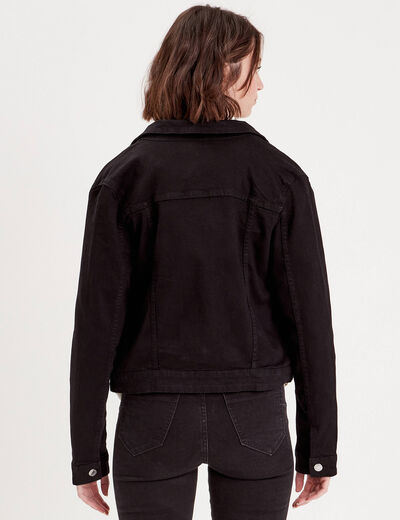 Veste droite boutonnée en jean noir femme
