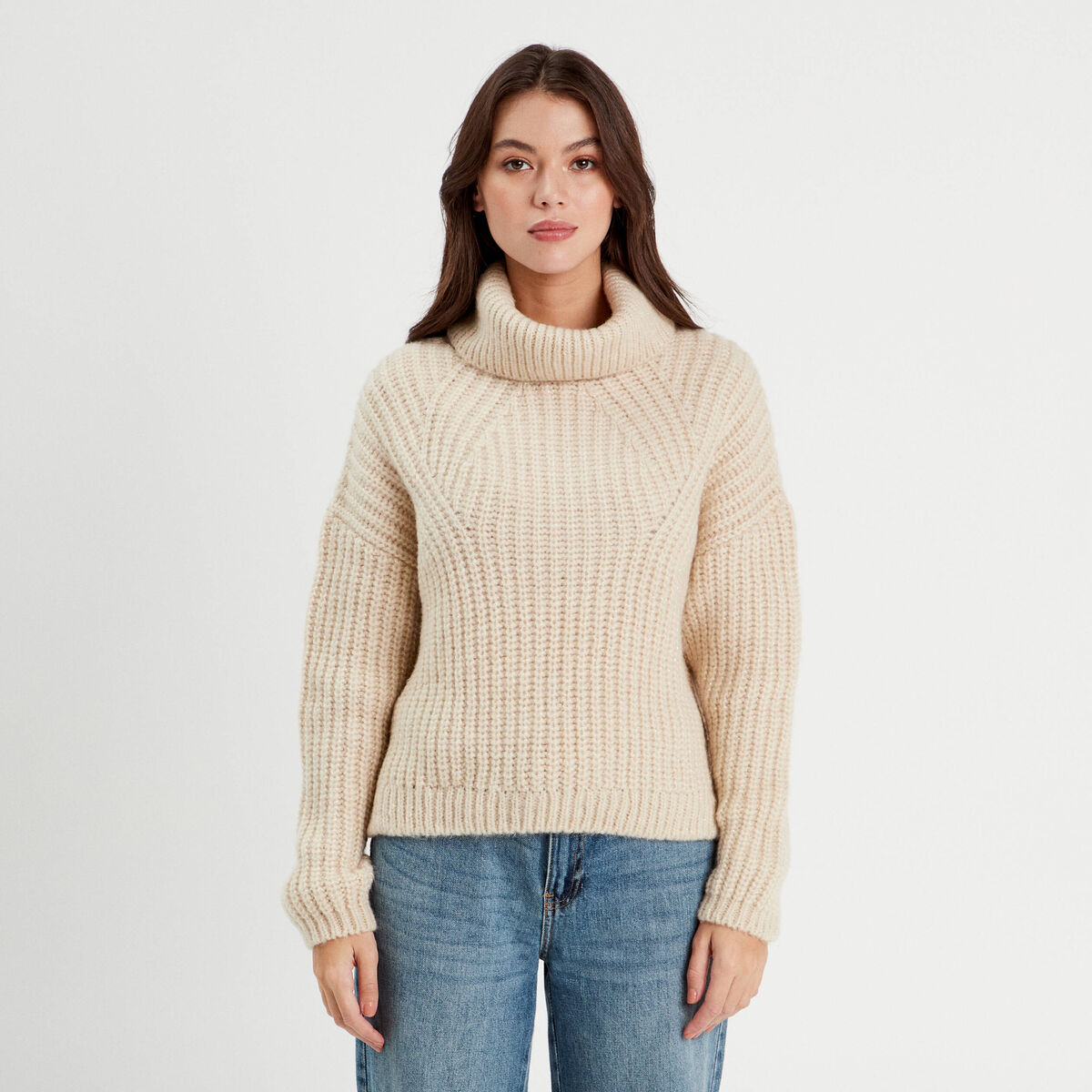Pull avec col roulé ecru femme