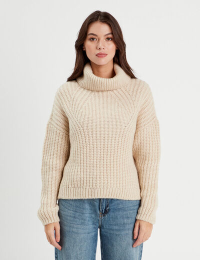 Pull avec col roulé ecru femme