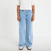 Jean wide leg taille haute brod&eacute; bleu femme