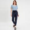 Pantalon droit fluide contenant du lin bleu marine femme