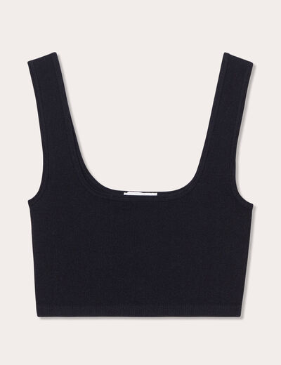 Débardeur cropped côtelé noir femme