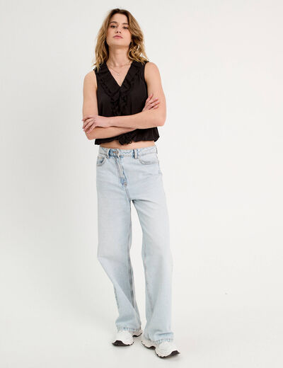 Blouse volants sans manches noir femme