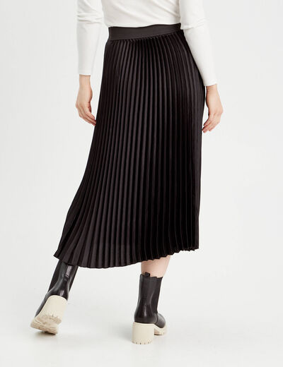 Jupe longue patineuse plissée noir femme