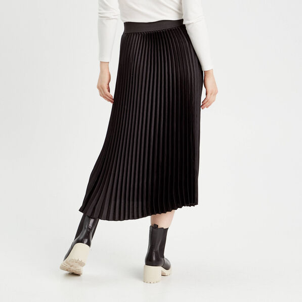 Jupe longue patineuse plissée noir femme