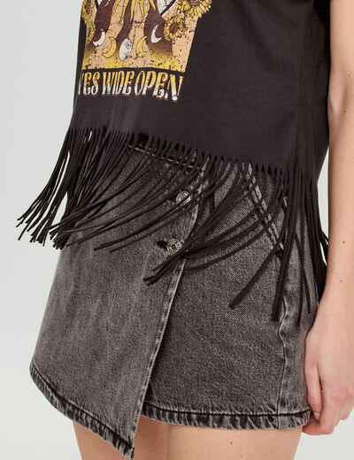 T-shirt avec franges noir femme