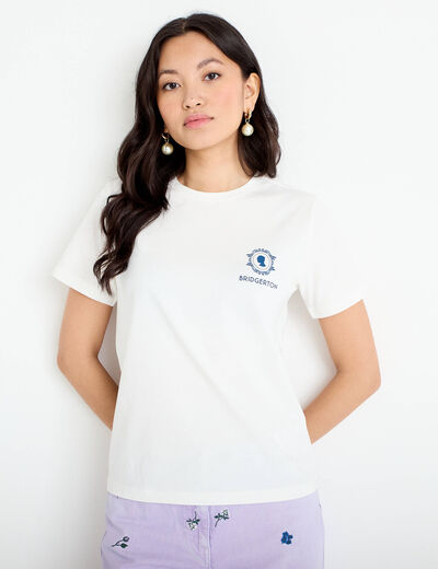 T-shirt imprim&eacute; fleurs Bridgerton ecru femme
