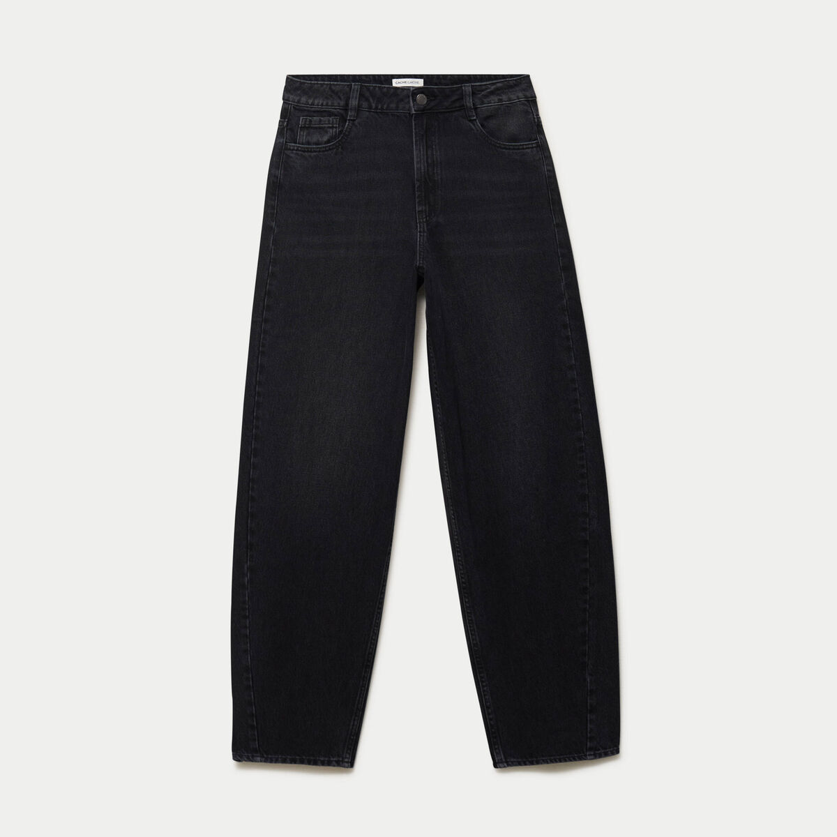Jean barrel taille haute denim noir femme