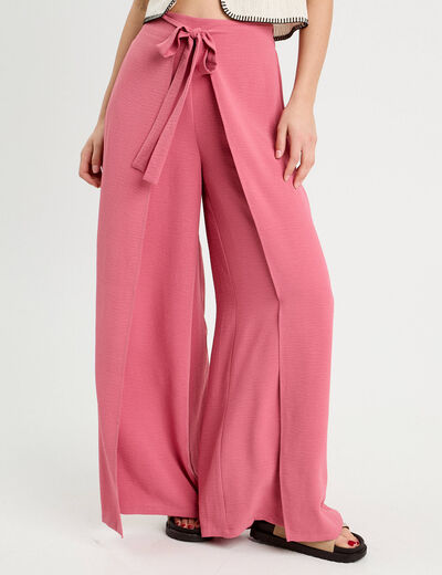 Pantalon large fluide pans vieux rose femme