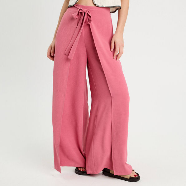 Pantalon large fluide pans vieux rose femme