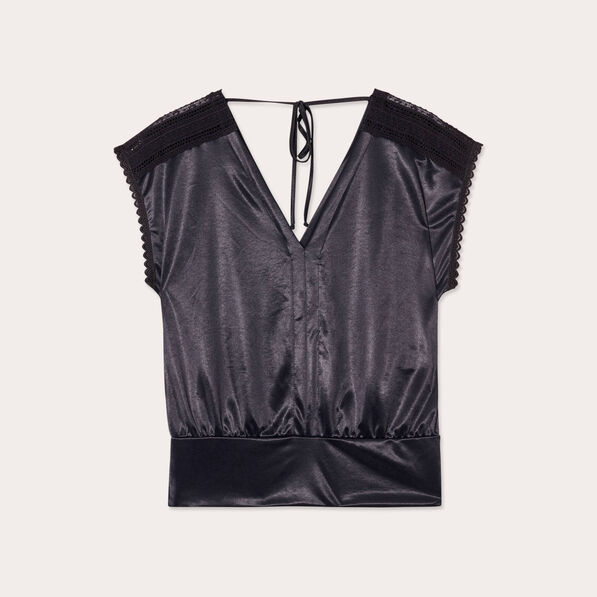 Blouse manches courtes noir femme