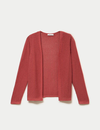 Gilet manches longues ajour&eacute; vieux rose femme