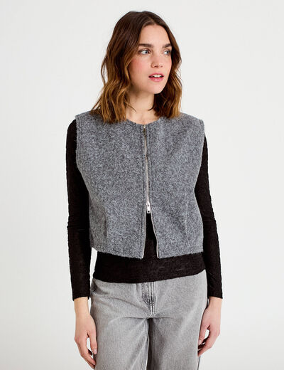 Veste sans manches effet polaire gris clair femme