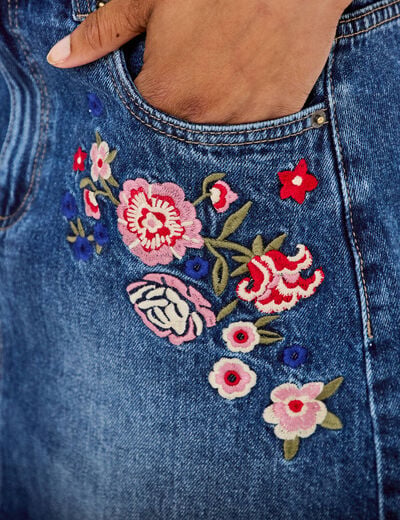 Jupe droite courte en jean denim stone femme