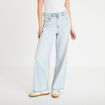 Jeans wide leg taille haute denim bleach femme