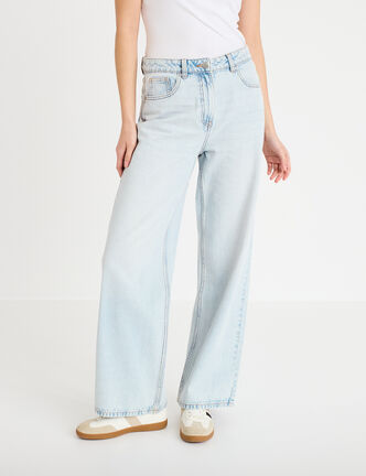 Jeans wide leg taille haute denim bleach femme