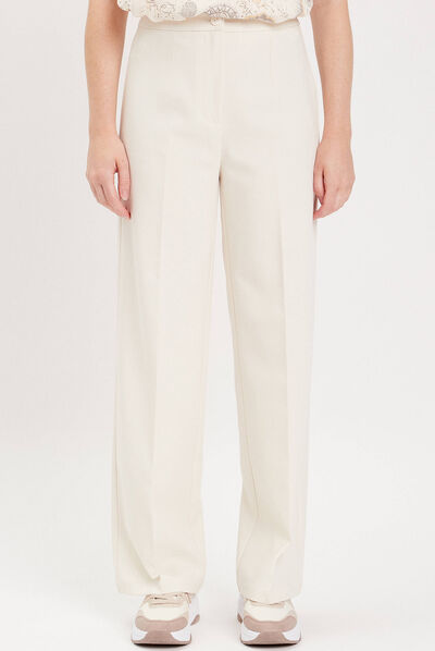 Pantalon city large pinces ecru femme