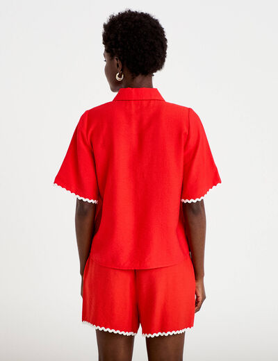 Chemise droite manches courtes rouge femme