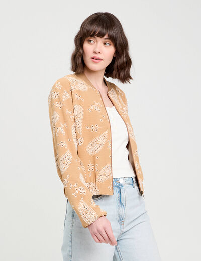 Veste col teddy zippée camel femme