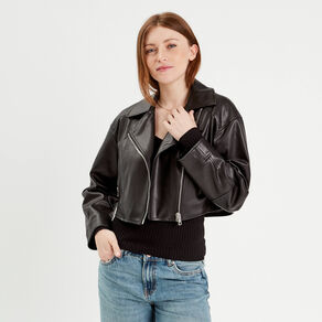 Veste simili cuir zippée noir femme