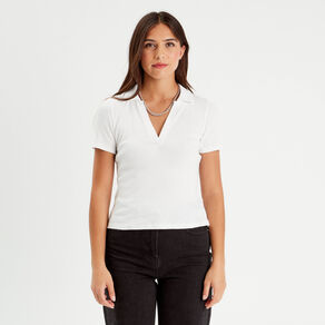 Polo manches courtes côtelé ecru femme
