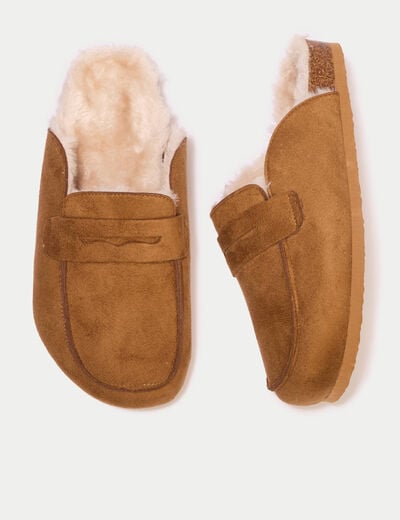 Chaussons aspect daim camel femme