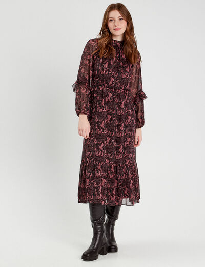 Robe longue évasée noir femme