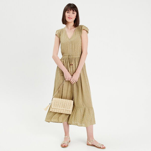 robe longue evasee plumetis vert pastel femme Robe longue évasée plumetis vert pastel femme
