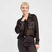 Chemise poches en satin noir femme