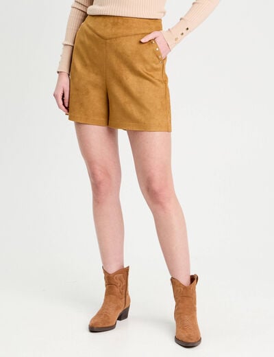 Short droit suédine camel femme