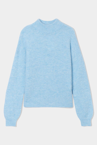 Pull col montant bleu ciel femme
