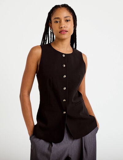 Gilet ajust&eacute; sans manches col rond noir femme