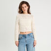 Pull ajouré manches longues ecru femme