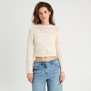pull ajoure manches longues ecru femme Pull ajouré manches longues ecru femme