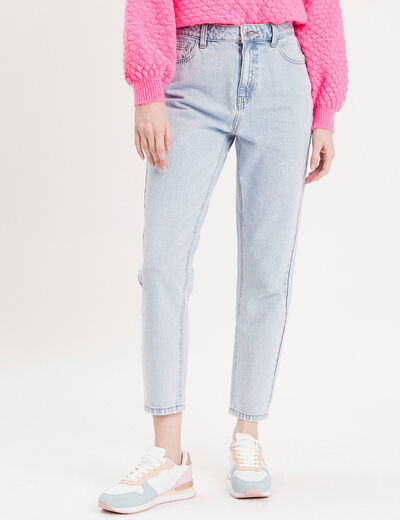 Jeans mom taille haute denim bleach femme