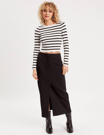 Jupe longue droite fendue noir femme