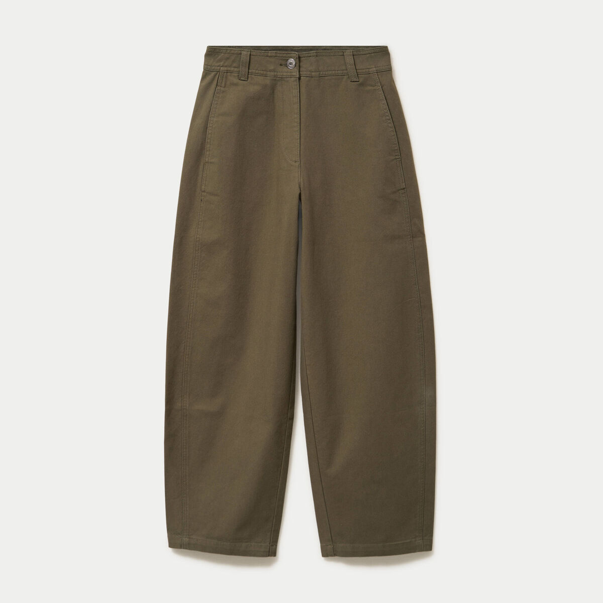 Pantalon chino coupe barrel vert kaki femme
