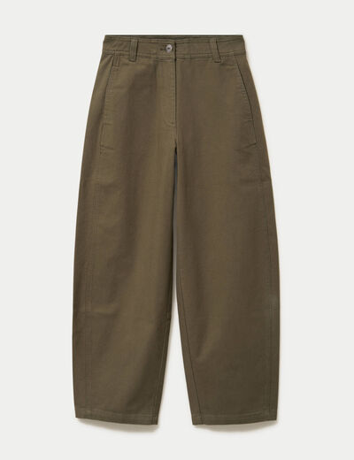 Pantalon chino coupe barrel vert kaki femme
