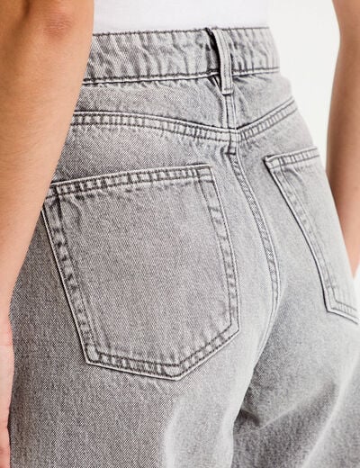 Jean wide leg taille haute Petite denim gris femme
