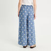 Pantalon large brodé bleu femme