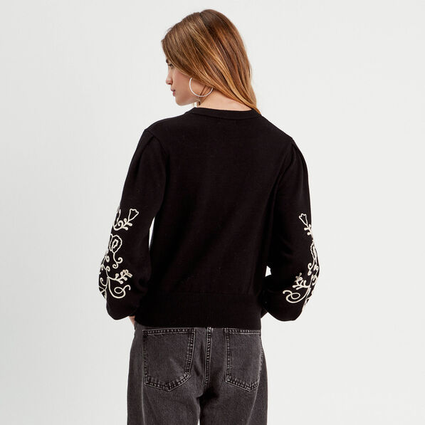pull avec broderie noir femme Pull avec broderie noir femme