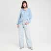 Blouse manches longues satin bleu clair femme