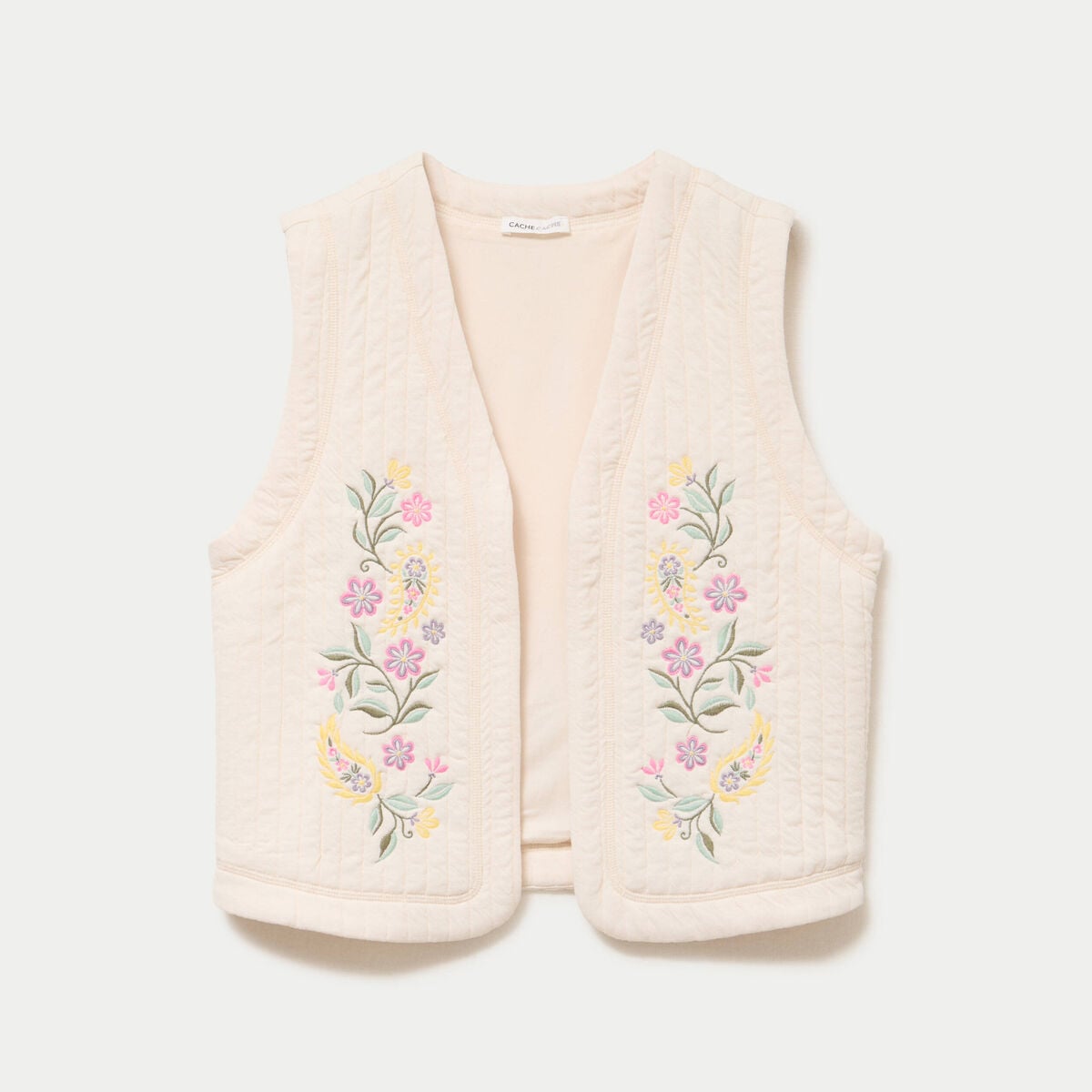 Veste droite sans manches col rond ecru femme
