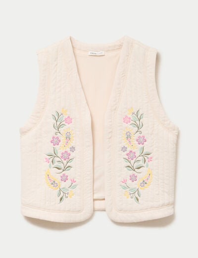 Veste droite sans manches col rond ecru femme
