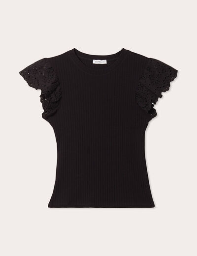 T-shirt manches courtes côtelé noir femme