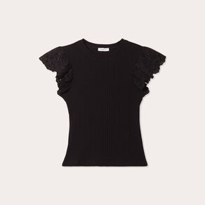 t shirt manches courtes cotele noir femme T-shirt manches courtes côtelé noir femme