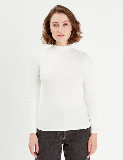 T-shirt manches longues côtelé ecru femme