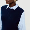 Pull chemise 2-en-1 bleu marine femme